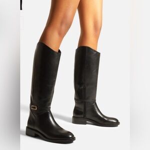 🚨Arezzo Women’s Bota Baixo Leather Knee-High Boots| Size: 5.5B | Black NWB